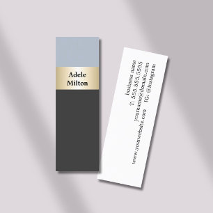 Elegant Blue Grey Faux Gold Stripe Beauty Mini Business Card
