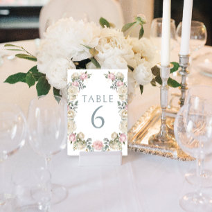 Elegant Blue Grey Floral Wedding Table Numbers