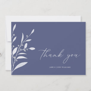Elegant Blue Grey Foliage Wedding Thank You Card