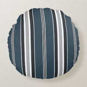 Elegant Blue Grey French Ticking Stripe  Round Cushion