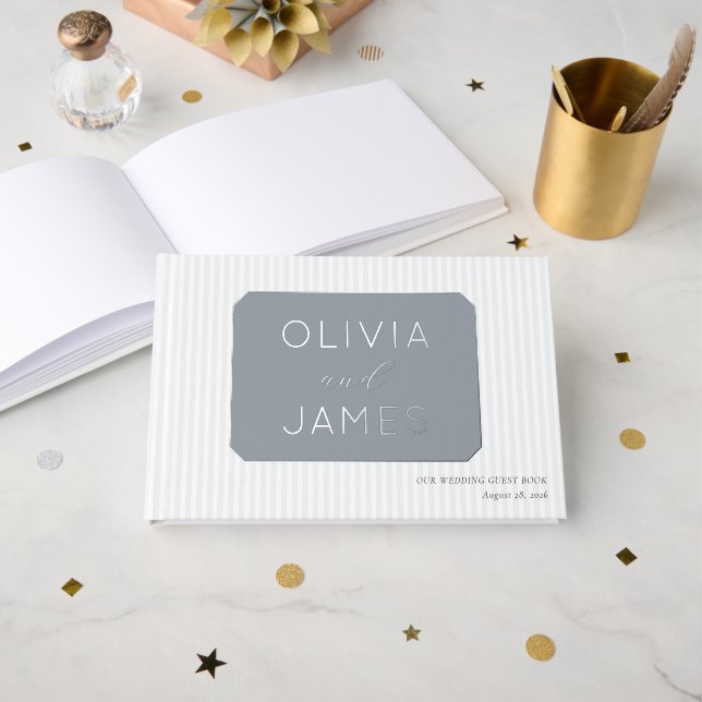 Elegant Blue Grey Geometric Guest Book (Front Open)