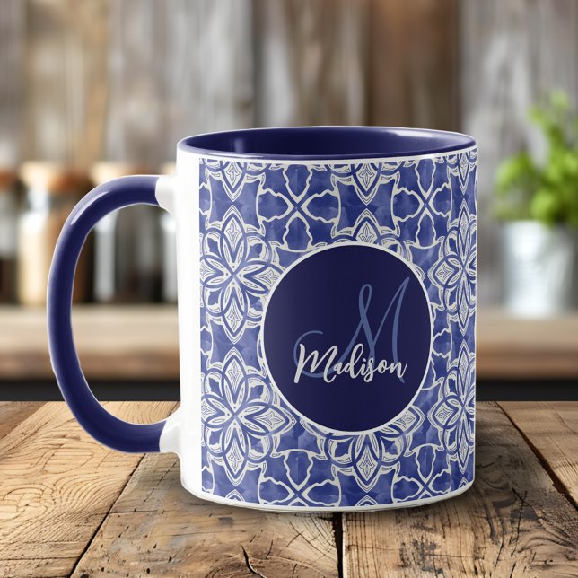 Elegant Blue Grey Initial Monogram Gift Mug (Creator Uploaded)