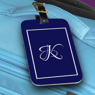 Elegant blue grey initial monogram luggage tag