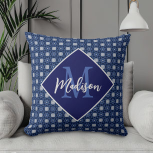 Elegant blue grey initial monogrammed  cushion