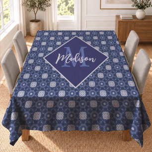 Elegant Blue Grey Initial Monogrammed Tablecloth