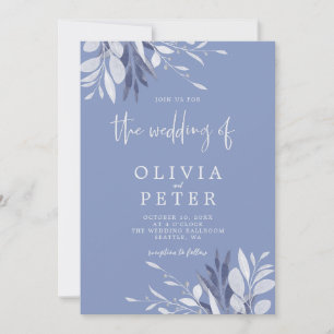 Elegant Blue Grey Leaves Botanical Wedding  Invitation