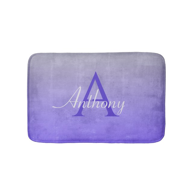 Elegant Blue Grey rustic Abstract name monogram Bath Mat (Front)