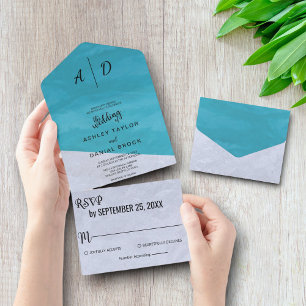 Elegant blue grey rustic All in One Wedding Invite