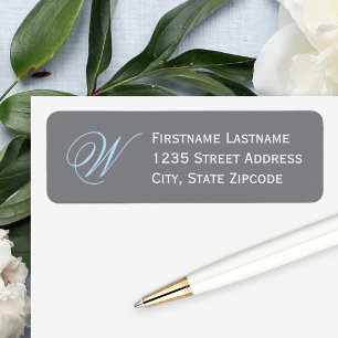 Elegant Blue Grey Script Monogram Address Return Address Label
