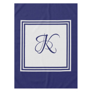Elegant blue grey square pattern initial monogram tablecloth