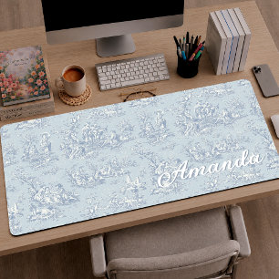 Elegant Blue Grey Vintage French Toile Monogram Desk Mat