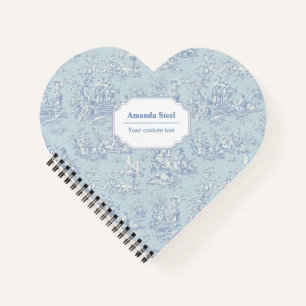 Elegant Blue Grey Vintage Toile de Jouy Heart Notebook