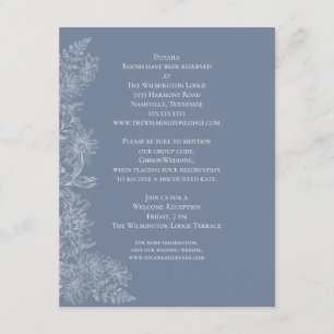 Elegant Blue Grey White Floral Wedding Details Enclosure Card
