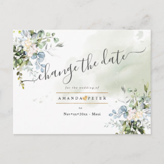 Elegant Blue Gum Foliage Change the Date Postcard