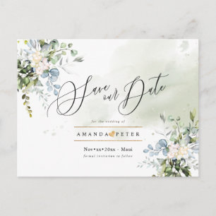 Elegant Blue Gum Foliage Save the Date Postcard