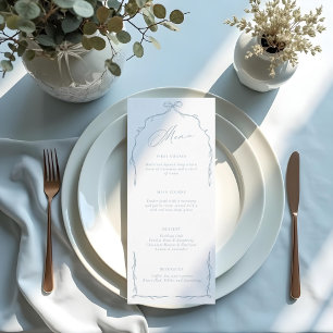 Elegant Blue Hand Drawn Bow & Ribbon Wedding Menu