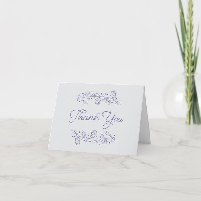 Elegant Blue Hand Drawn Floral Vines Thank You Card (Front)