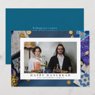 Elegant Blue Happy Hanukkah Family 1 Photo Holiday Card