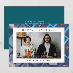 Elegant Blue Happy Hanukkah Family 1 Photo Holiday Card