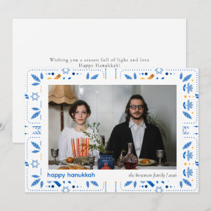 Elegant Blue Happy Hanukkah Family 1 Photo Holiday Card