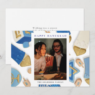 Elegant Blue Happy Hanukkah Family 1 Photo Holiday Card