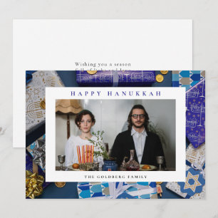 Elegant Blue Happy Hanukkah Family 1 Photo Holiday Card