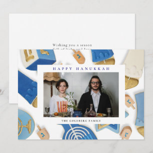 Elegant Blue Happy Hanukkah Family 1 Photo Holiday Card