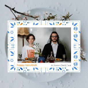 Elegant Blue Happy Hanukkah Family 1 Photo Holiday Card