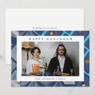 Elegant Blue Happy Hanukkah Family 1 Photo Holiday Card