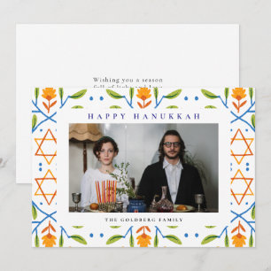 Elegant Blue Happy Hanukkah Family 1 Photo Holiday Card