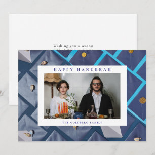 Elegant Blue Happy Hanukkah Family 1 Photo Holiday Card
