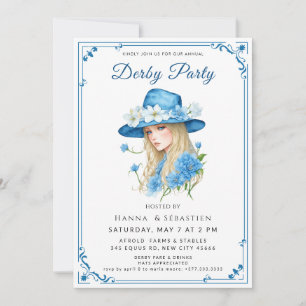 Elegant Blue Hat Garden Party Invitation