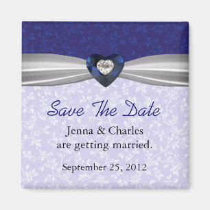 Elegant Blue Heart Diamond Save the Date Magnet