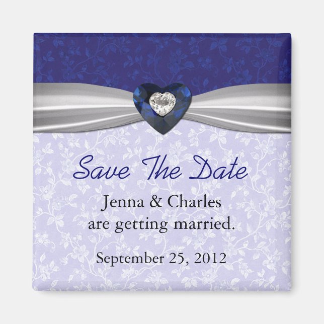 Elegant Blue Heart Diamond Save the Date Magnet (Front)