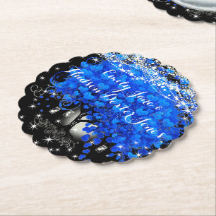 Elegant Blue Heart Leaf Tree Wedding Paper Coaster