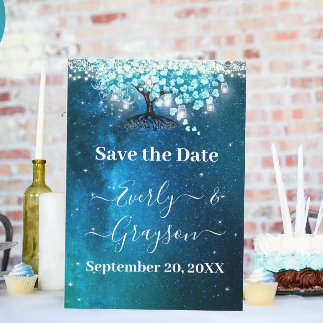 Elegant Blue Heart Leaf Tree Wedding SAVE THE DATE Invitation (Creator Uploaded)
