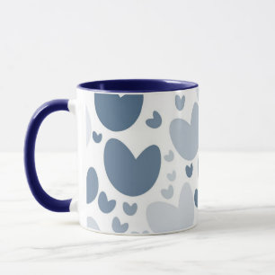 Elegant Blue Hearts Aesthetic Two-Tone Coffee Mug