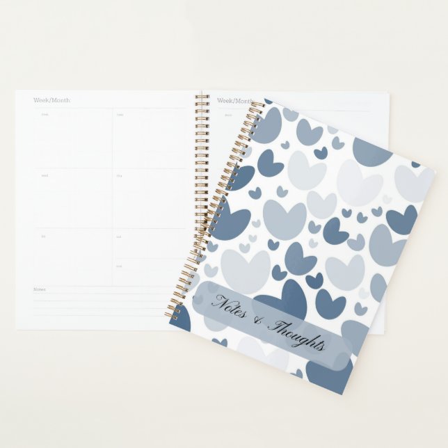 Elegant Blue Hearts Pattern Custom Name Planner (Display)