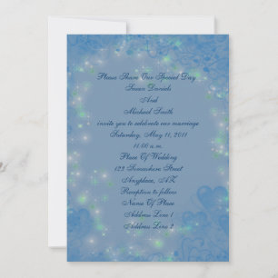 Elegant Blue Hearts Sparkly Lights Wedding Invite
