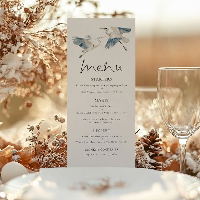 Elegant Blue Heron Script Wedding Menu (Creator Uploaded)