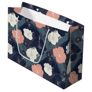 Elegant Blue Hibiscus Floral Pattern (10) Large Gift Bag