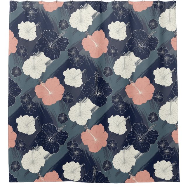 Elegant Blue Hibiscus Floral Pattern (10) Shower Curtain (Front)