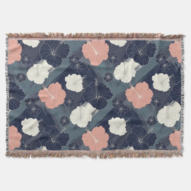 Elegant Blue Hibiscus Floral Pattern (10) Throw Blanket (Front)