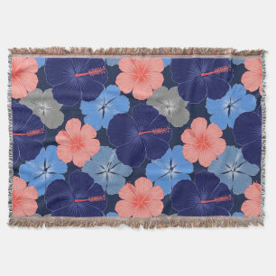 Elegant Blue Hibiscus Floral Pattern (11) Throw Blanket