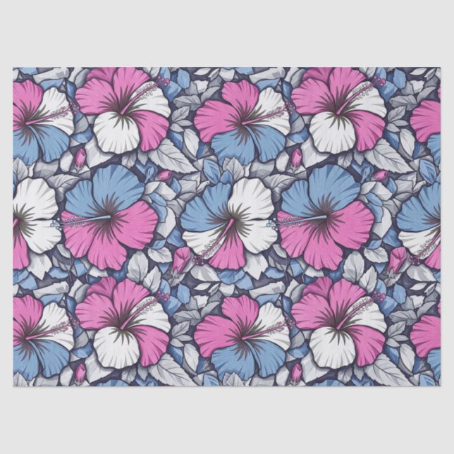 Elegant Blue Hibiscus Floral Pattern (12) Tissue Paper (Front)