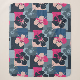 Elegant Blue Hibiscus Floral Pattern (13) Sherpa Blanket