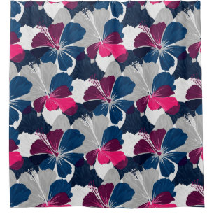 Elegant Blue Hibiscus Floral Pattern (14) Shower Curtain