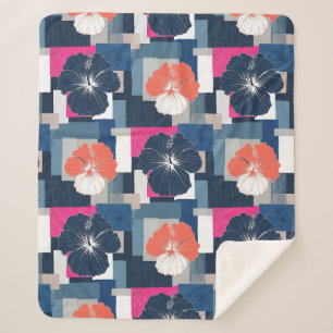 Elegant Blue Hibiscus Floral Pattern (1) Sherpa Blanket