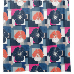 Elegant Blue Hibiscus Floral Pattern (1) Shower Curtain