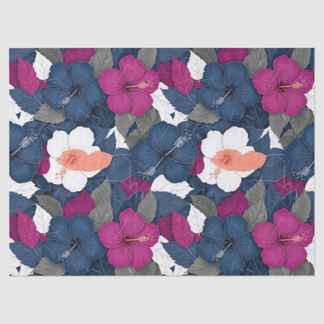 Elegant Blue Hibiscus Floral Pattern (2) Tissue Paper (Front)